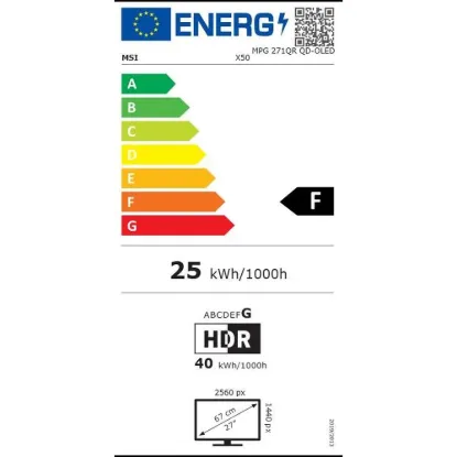 Obrázek MSI LCD MPG 271QR QD- OLED X50, 26.5", 2560 x 1440, QD OLED, 0, 03 ms, VESA 100 x 100, Black