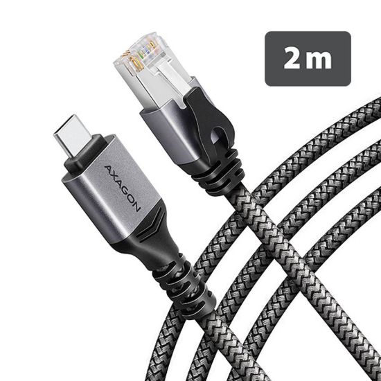 Obrázek AXAGON ADE- CM20, USB- C Gigabit Ethernet adaptér s integrovaným síťovým CAT6 kabelem RJ- 45 (2m)