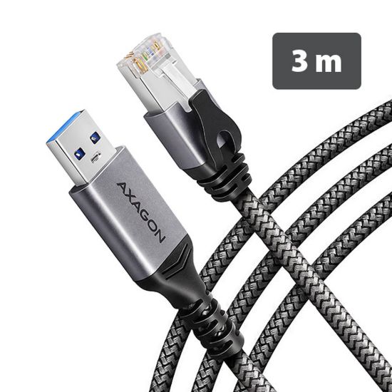 Obrázek AXAGON ADE- AM30, USB- A Gigabit Ethernet adaptér s integrovaným síťovým CAT6 kabelem RJ- 45 (3m)