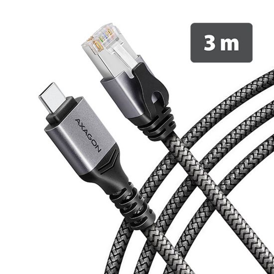 Obrázek AXAGON ADE- CM30, USB- C Gigabit Ethernet adaptér s integrovaným síťovým CAT6 kabelem RJ- 45 (3m)