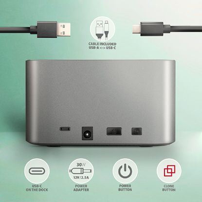 Obrázek AXAGON ADSA- DC, USB- C 5Gbps - 2x SATA 6G 2.5"/ 3.5" SSD/ HDD CLONE DUAL dokovací stanice