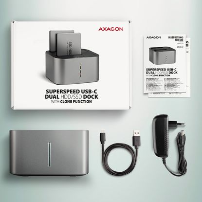 Obrázek AXAGON ADSA- DC, USB- C 5Gbps - 2x SATA 6G 2.5"/ 3.5" SSD/ HDD CLONE DUAL dokovací stanice
