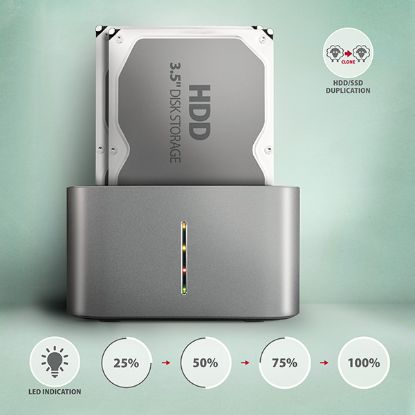 Obrázek AXAGON ADSA- DC, USB- C 5Gbps - 2x SATA 6G 2.5"/ 3.5" SSD/ HDD CLONE DUAL dokovací stanice
