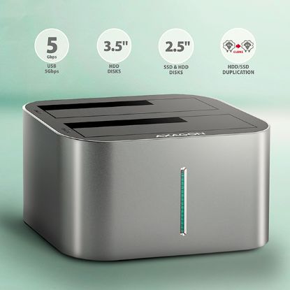 Obrázek AXAGON ADSA- DC, USB- C 5Gbps - 2x SATA 6G 2.5"/ 3.5" SSD/ HDD CLONE DUAL dokovací stanice