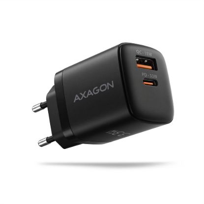 Obrázek AXAGON ACU- PQ33, GaN nabíječka do sítě 33 W, USB- A + USB- C, PD3.0/ PPS/ QC4+/ SFC2.0/ Apple, černá