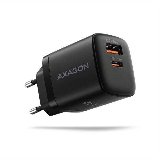 Obrázek AXAGON ACU- PQ33, GaN nabíječka do sítě 33 W, USB- A + USB- C, PD3.0/ PPS/ QC4+/ SFC2.0/ Apple, černá
