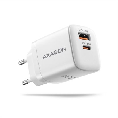 Obrázek AXAGON ACU- PQ33 W, GaN nabíječka do sítě 33 W, USB- A + USB- C, PD3.0/ PPS/ QC4+/ SFC2.0/ Apple, bílá