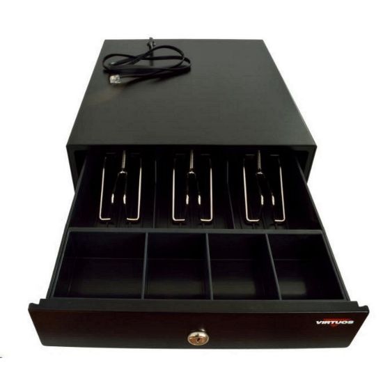 Obrázek Virtuos pokladní zásuvka mikro EK- 300C, 9V- 24V, s kabelem 24V, pořadač 3/ 4, černá
